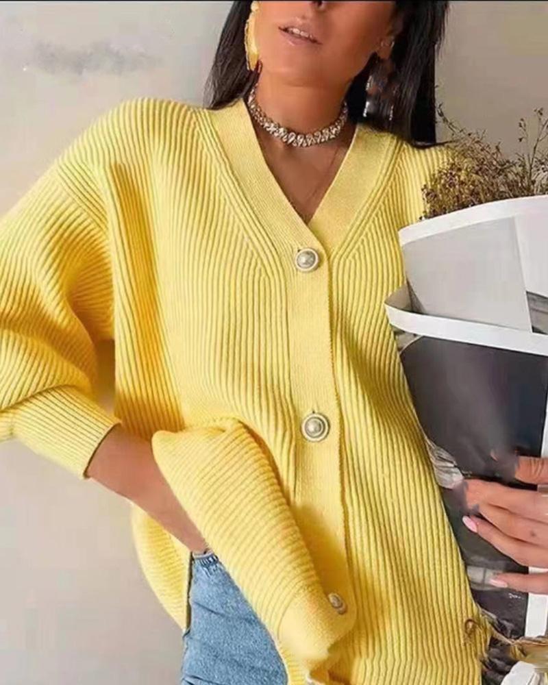 

Lantern Sleeve Button Front Cardigan, Yellow