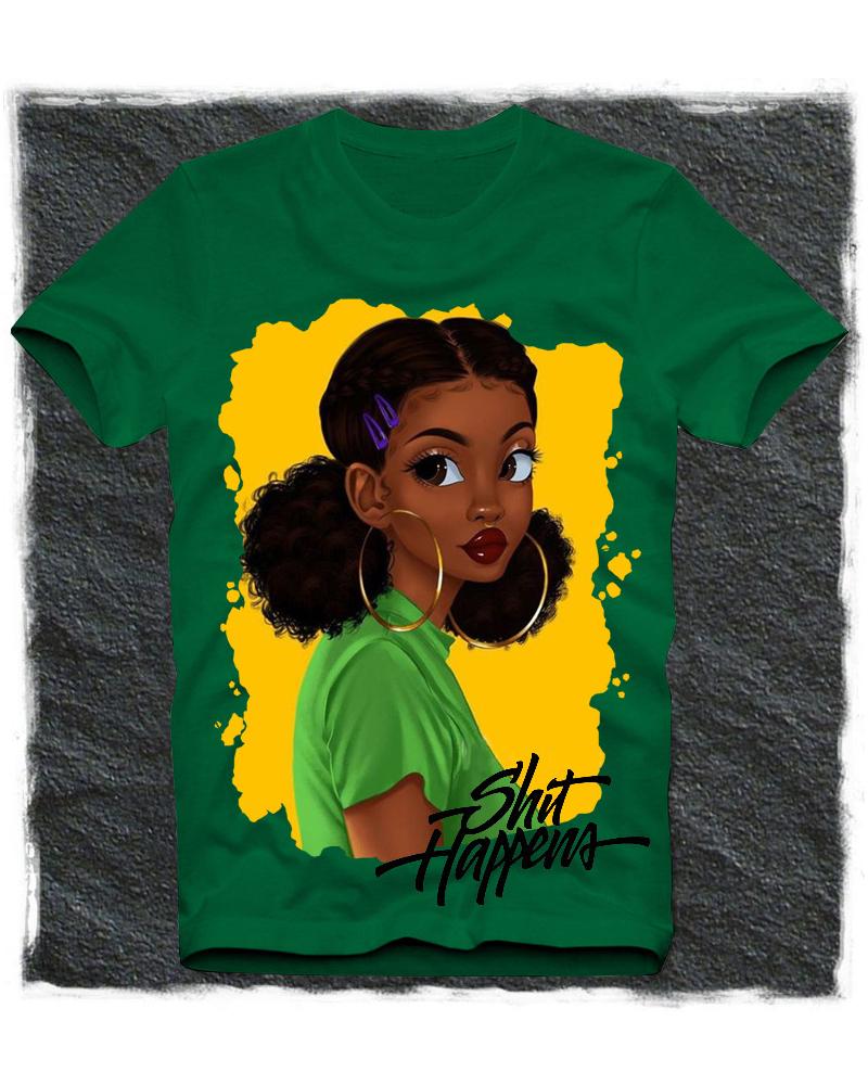 

Girl Print Short Sleeve Loose T-shirts, Green