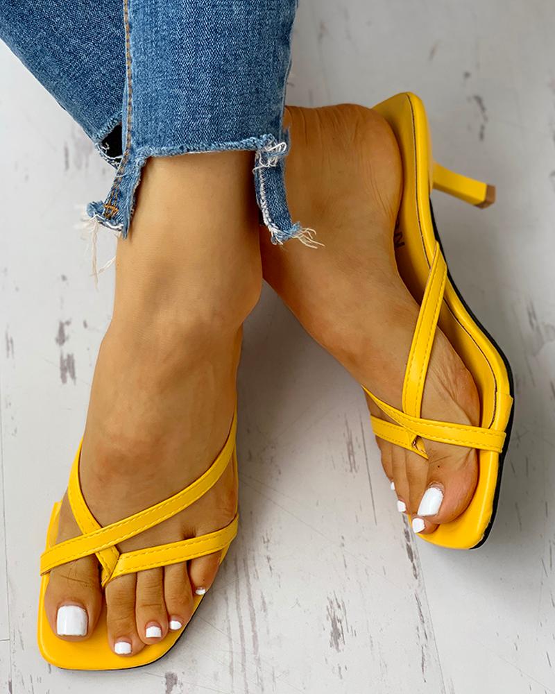 

Toe Post Multi-strap Slingback Thin Heeled Slipper Sandals, Yellow