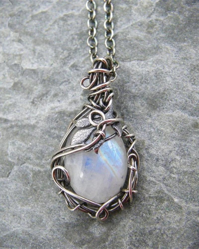

1pc Vintage Moonstone Pendant Necklace, Silver