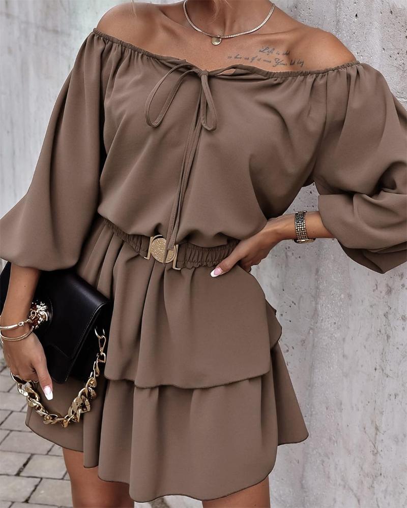 

Multi-way Wear Belted Layered Casual Dress, Coffee