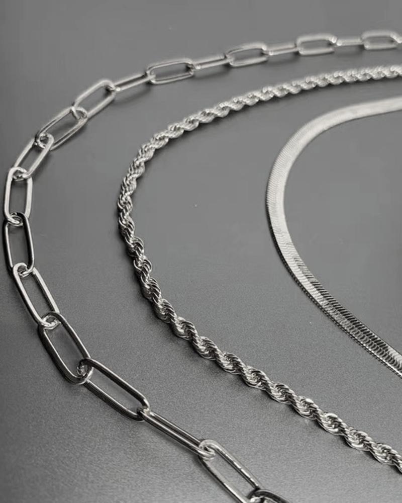 

3pcs Hollow Out Braided Chain Necklaces Set, Silver