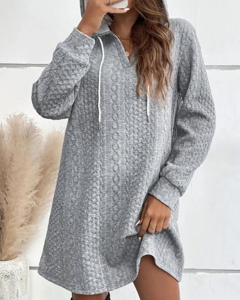

Hooded Cable Knit Casual Dress, Gray