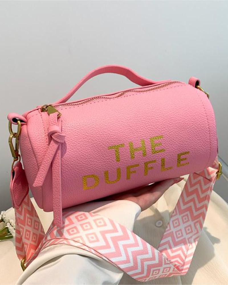 

Letter Print Tape Patch Cylinder Crossbody Handbag, Pink