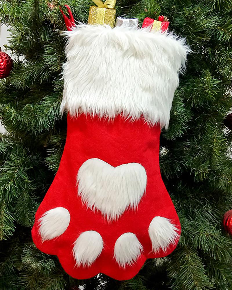 

1PCS Christmas Paw Pattern Fluffy Socks Ornaments, Red