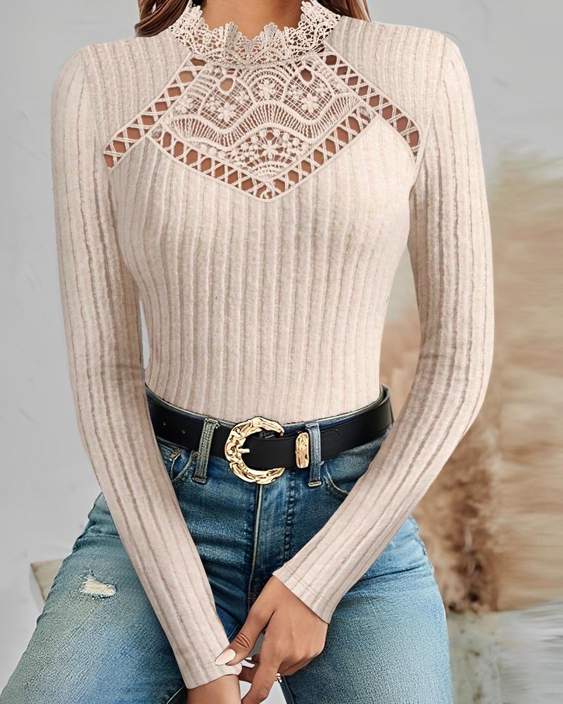 

Lace Patch Hollow Out Top, Apricot