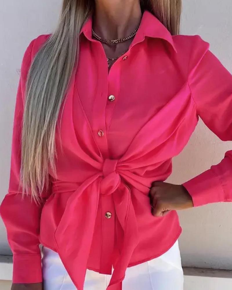 

Buttoned Tied Detail Backless Shirt, Hot pink