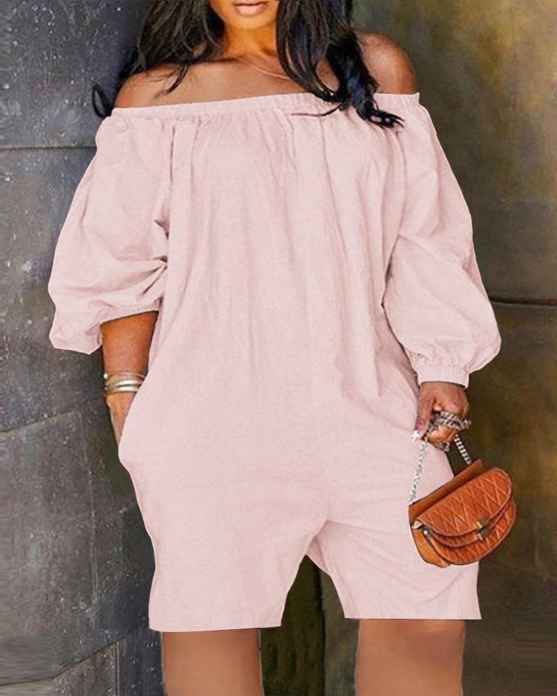 

Plus Size Off Shoulder Pocket Design Casual Romper, Pink