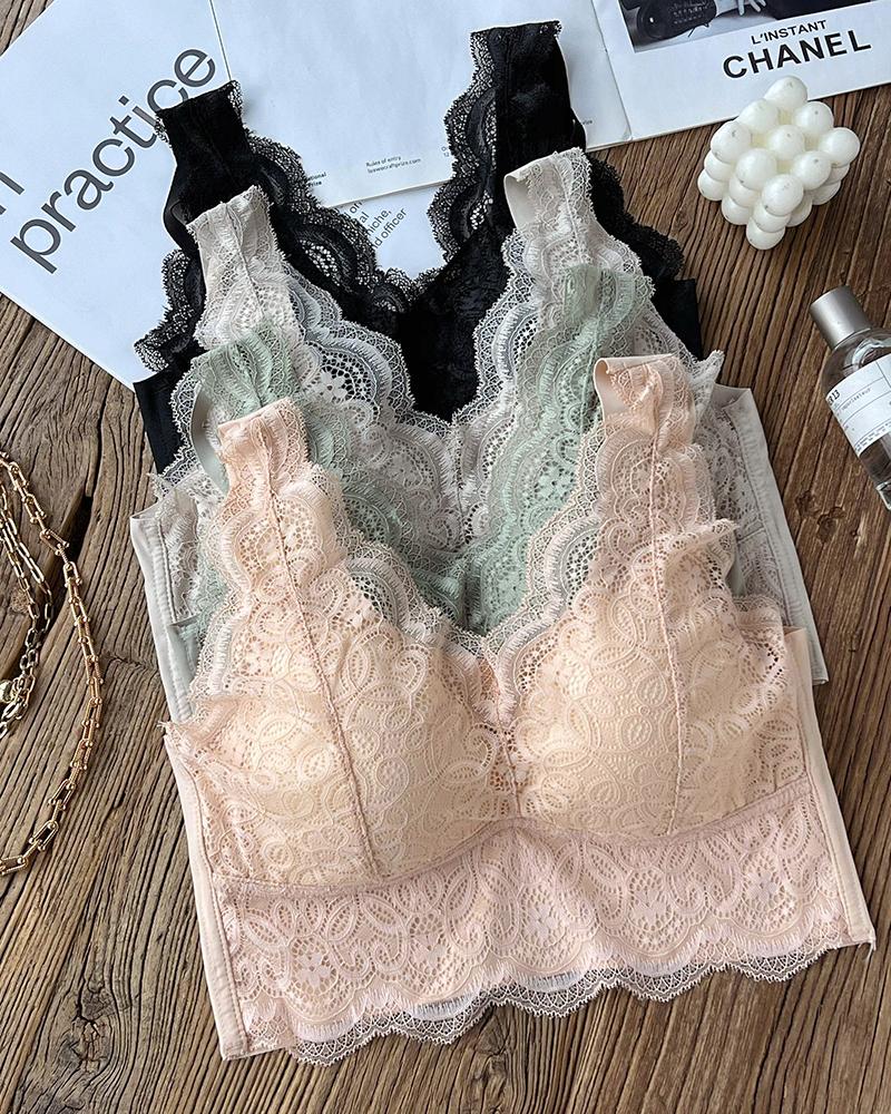 

Pacote com 2 camisolas de renda com acabamento vieira e sutiã de renda com decote em V, Style4