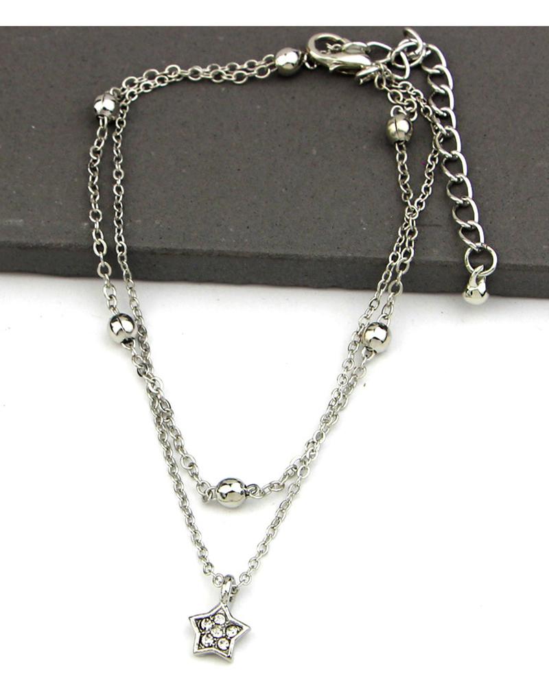 

1pc Faux Zircon Heart Pattern Multi-layer Beach Anklet, Style2