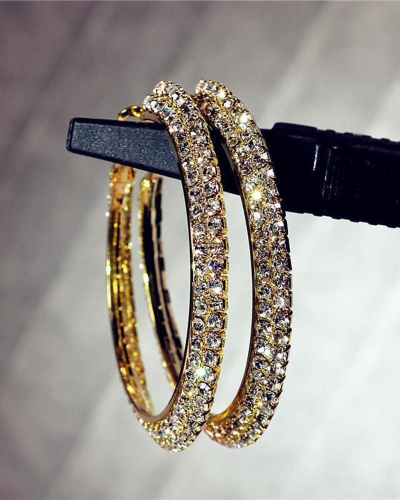 

1Pair 5cm Rhinestone Decor Hoop Earrings, Gold