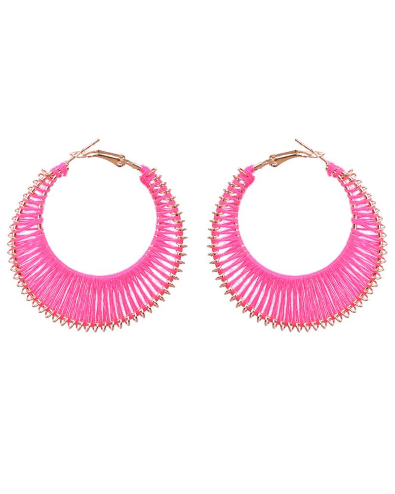 

1Pair Handmade Hollow Out Hoop Earrings, Pink