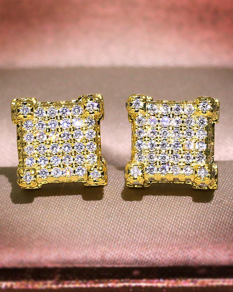 

1Pair Square Shaped Rhinestone Stud Earrings, Gold