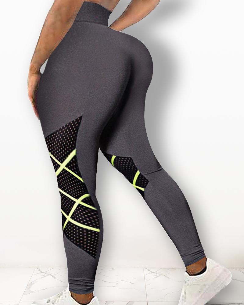 

Striped Patterns Print Color Patch Skinny Yoga Pants, Black