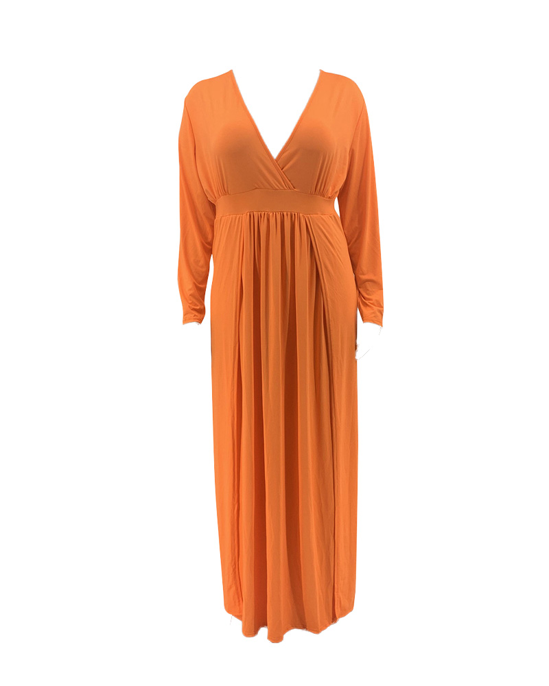 

Plus Size Long Sleeve Split Thigh Maxi Dress, Orange
