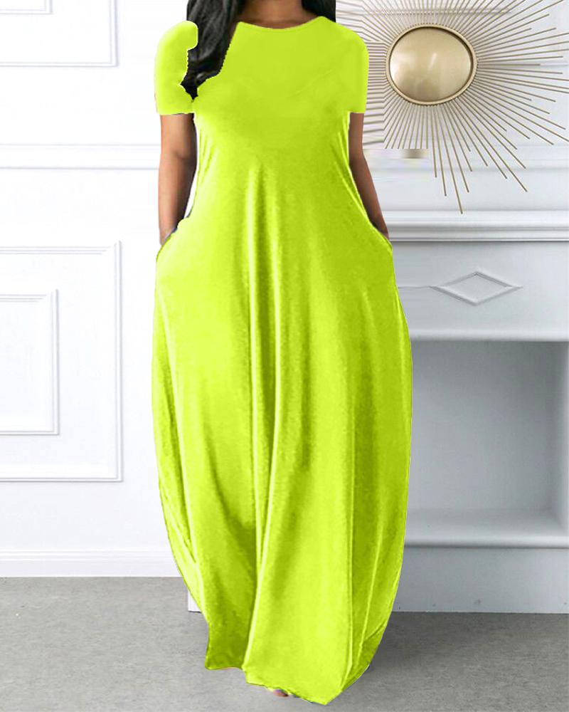 

Plus Size Short Sleeve Pocket Detail Casual Dress, Green