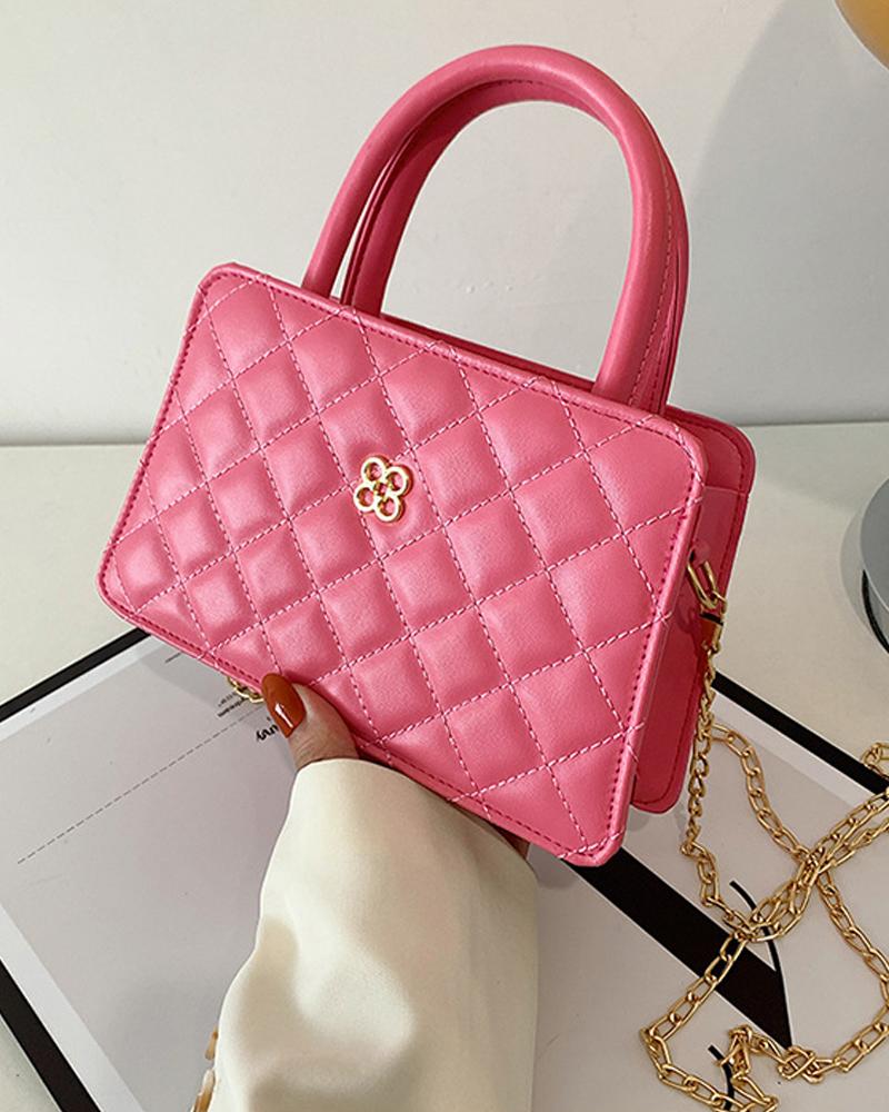 

Quilted Chain Strap Shoulder Bag With Handle, Hot pink