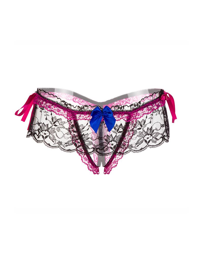 

Lace Bowknot Tied Detail Thong, Hot pink