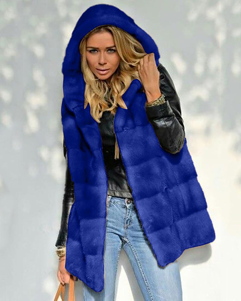 

Sleeveless Open Front Faux Fur Vest Coat, Blue