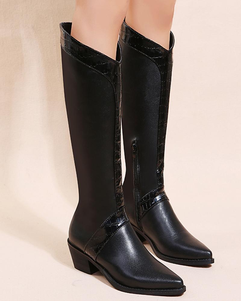 

Side Zip Chunky Heel Riding Boots, Black