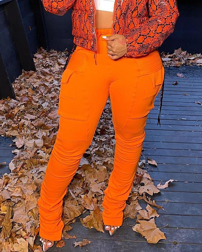 

Drawstring Pocket Design Ruched Pants, Orange