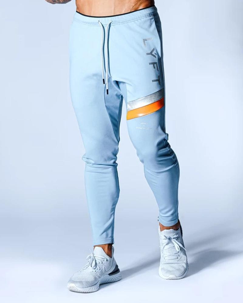 

Color Bandage Printing Skinny Pencil Pants, Light blue