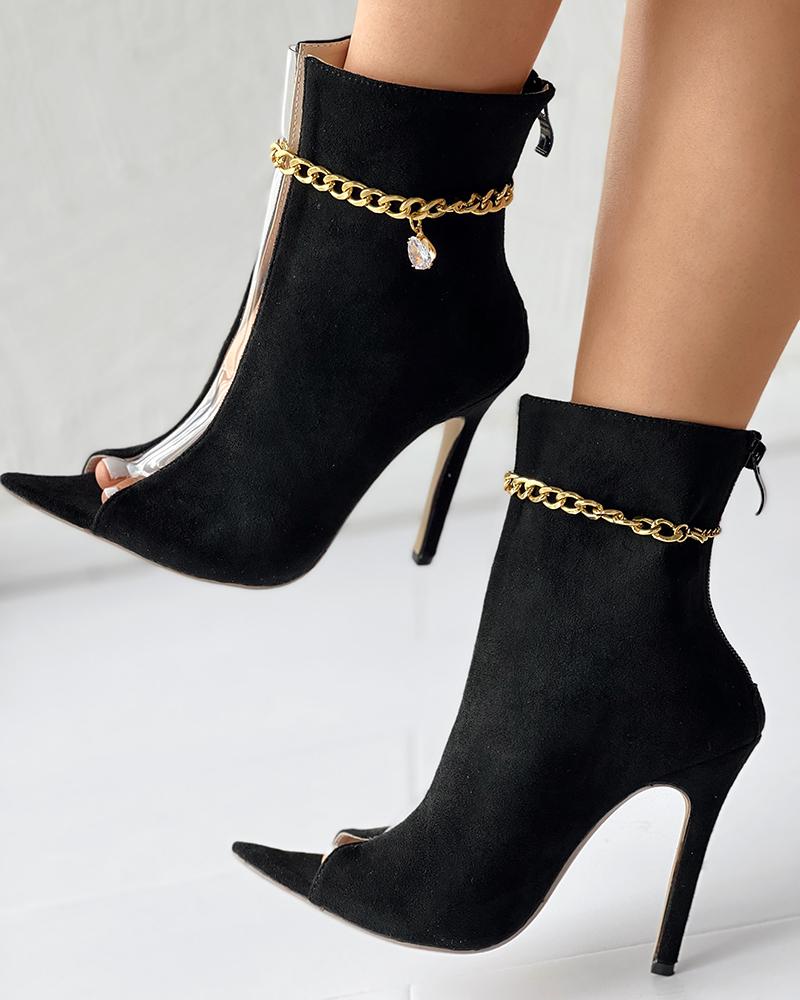 

Contrast Paneled Stiletto Heel Boots, Black