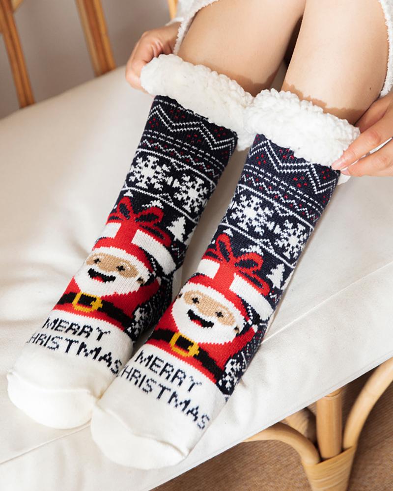 

1Pair Christmas Reindeer Snowflake Cartoon Slogan Knit Thermal Socks, Style1