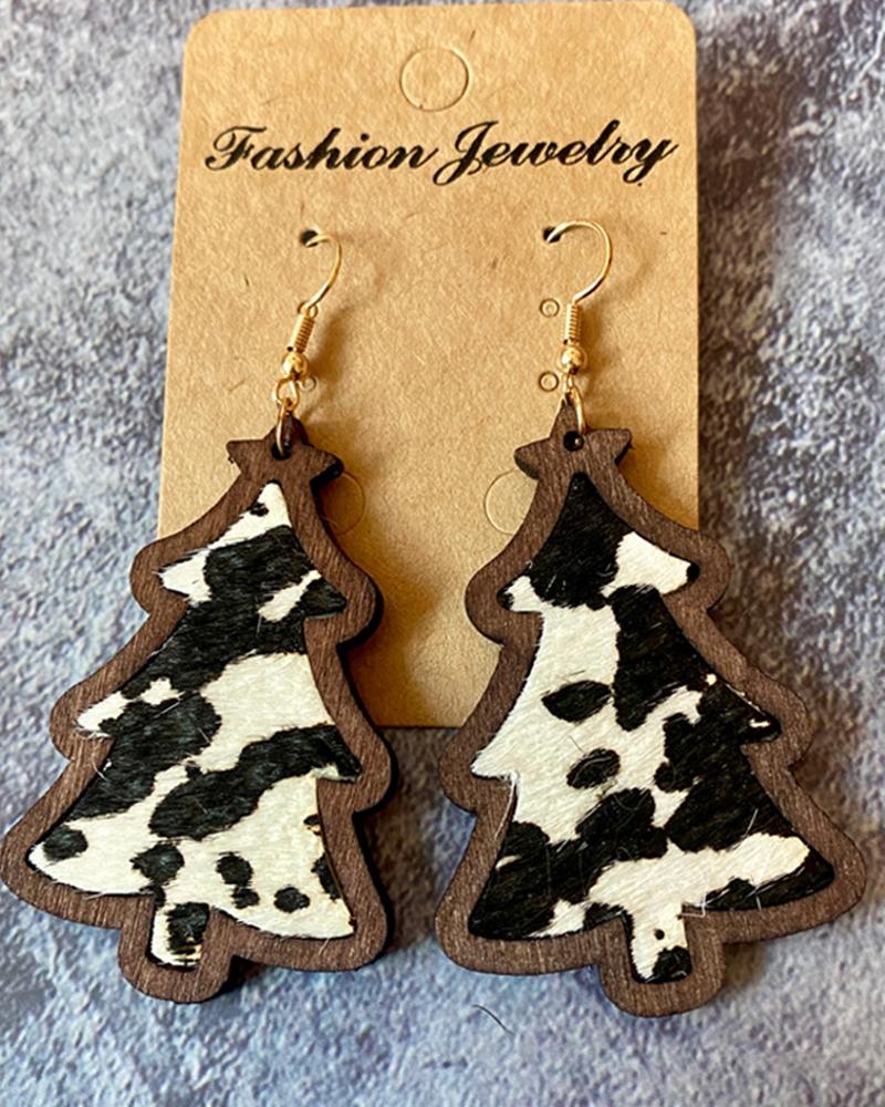 

1Pair Christmas Cheetah Print Tree Shaped Drop Earrings, Style4