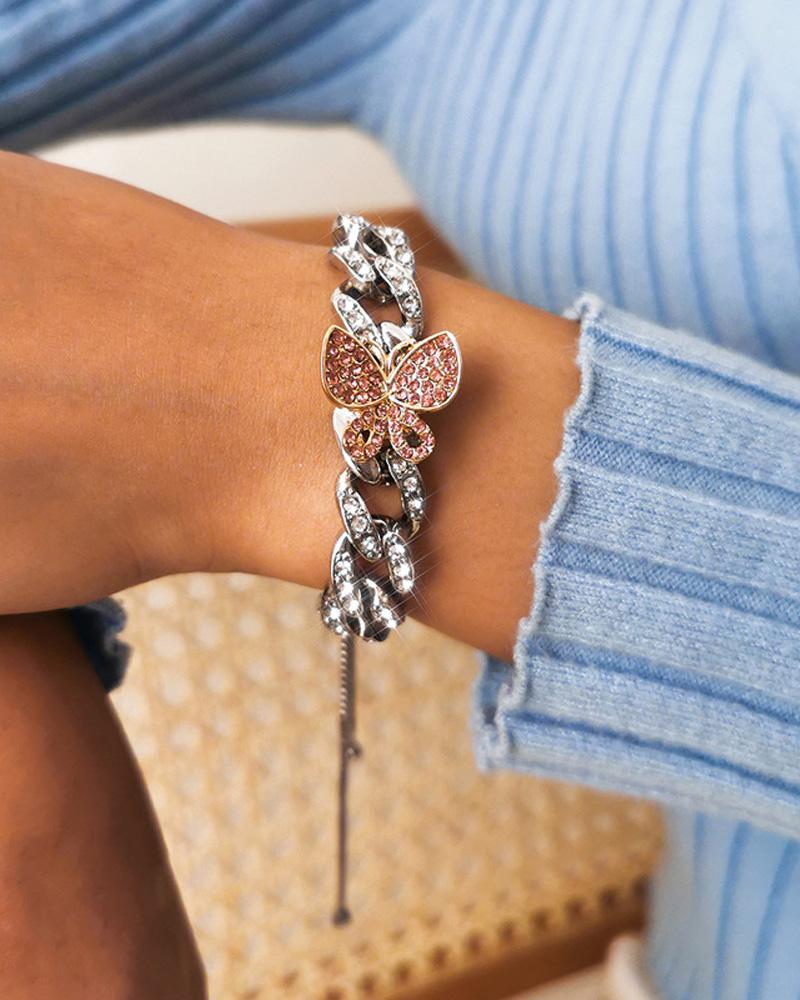 

1PCS Rhinestone Butterfly Decor Chain Design Bracelet, Pink