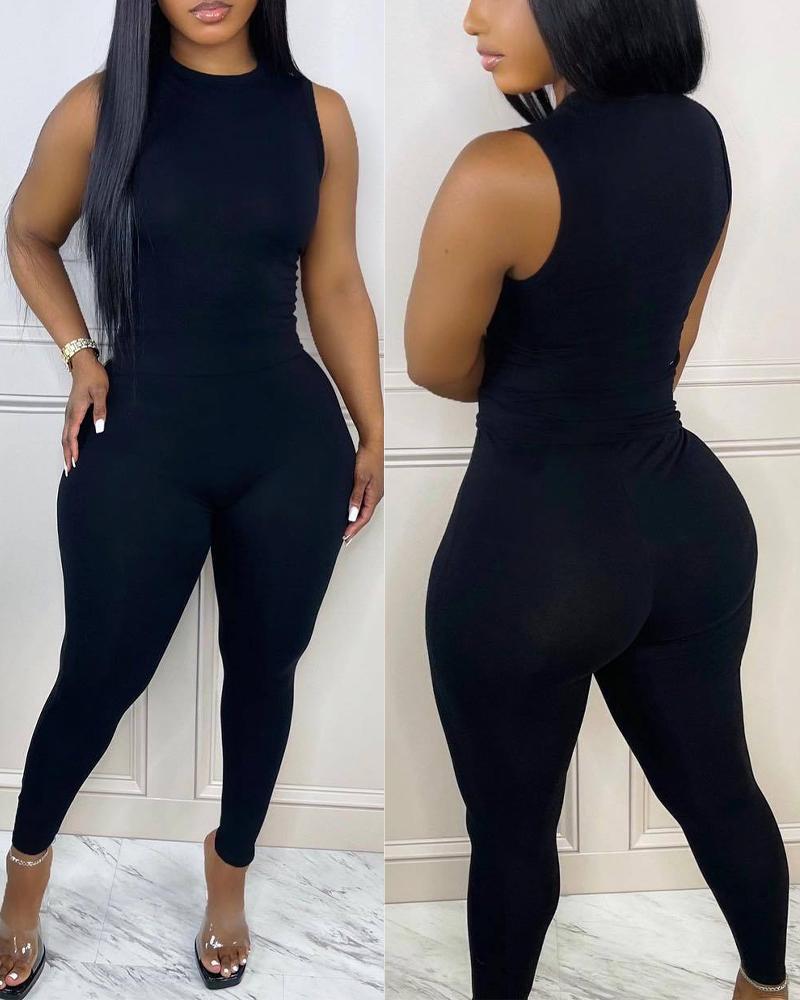 

Basic Tank Top & Skinny Pants Set, Black