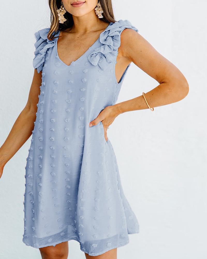 

Plain Sleeveless Ruffle Hem Dress, Blue