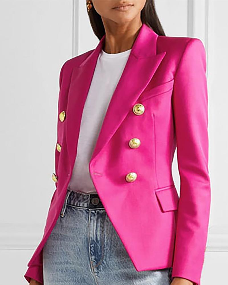 

Houndstooth Print Buttoned Blazer Coat, Pink