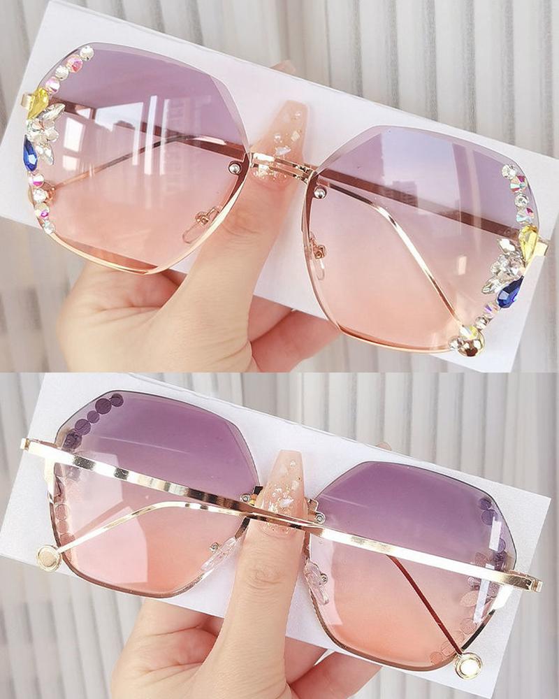 

1Pair Rhinestone Decor Rimless Ombre Sunglasses, Style6