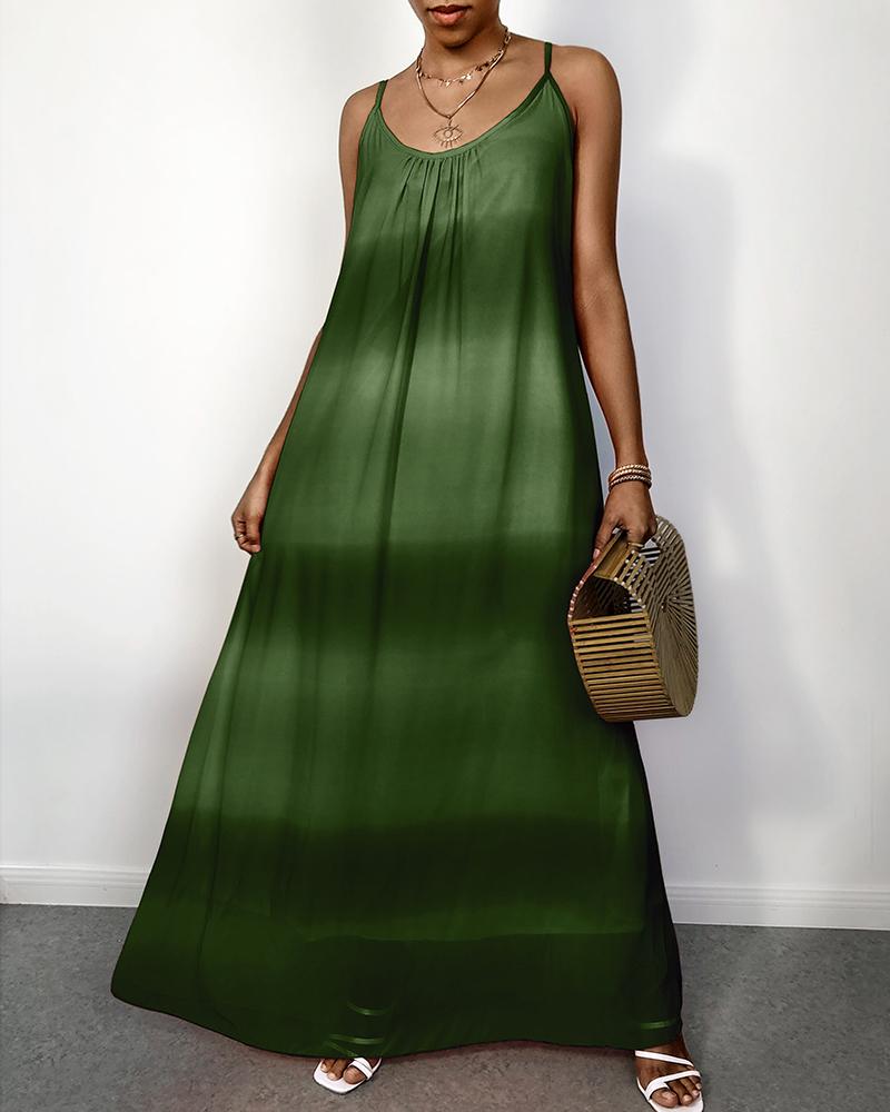 

Spaghetti Strap Tie Dye Casual Maxi Dress, Green