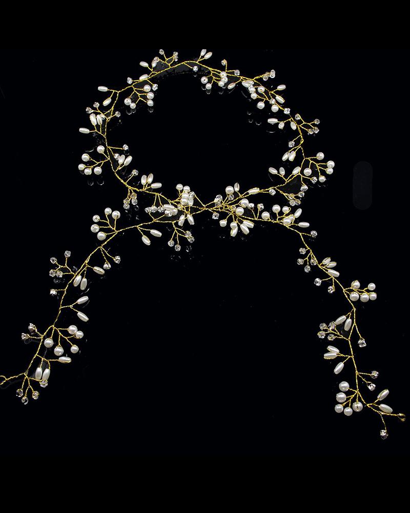 

1pc Wedding Bridal Headpiece Crystal Leaf Faux Pearl Hair Vine, Gold