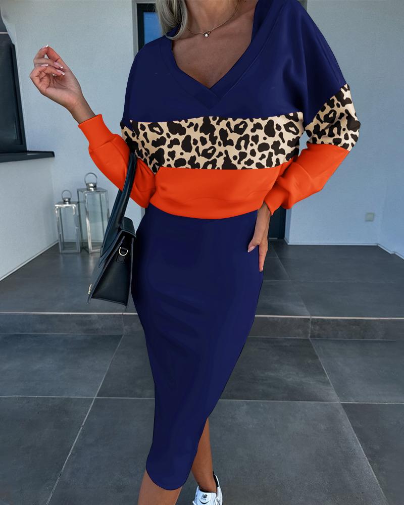 

Leopard Print Colorblock Top & Sleeveless Dress Set