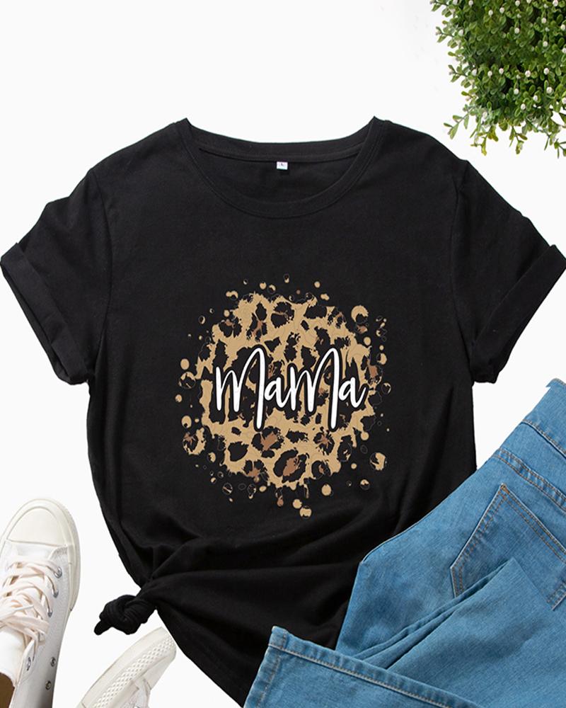 

Mother's Day Gift Short Sleeve Leopard Print T-shirt, Black