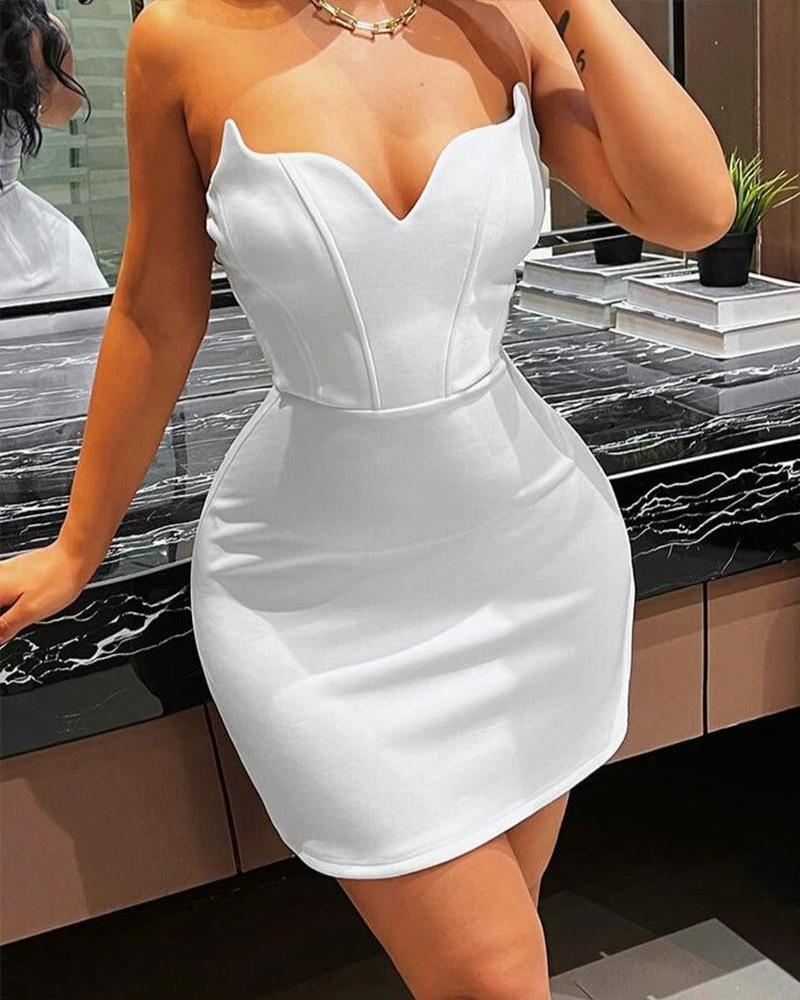 

Plain Strapless Bandeau Corset Dress, White