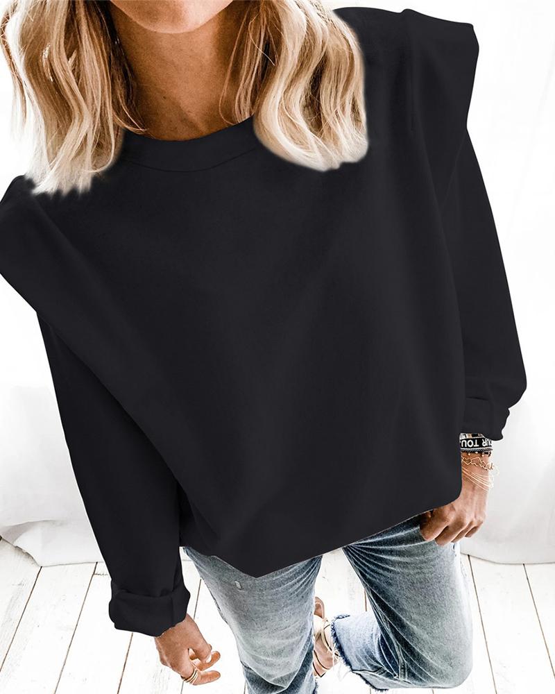 

Solid Long Sleeve Casual Loose Sweatshirt, Black