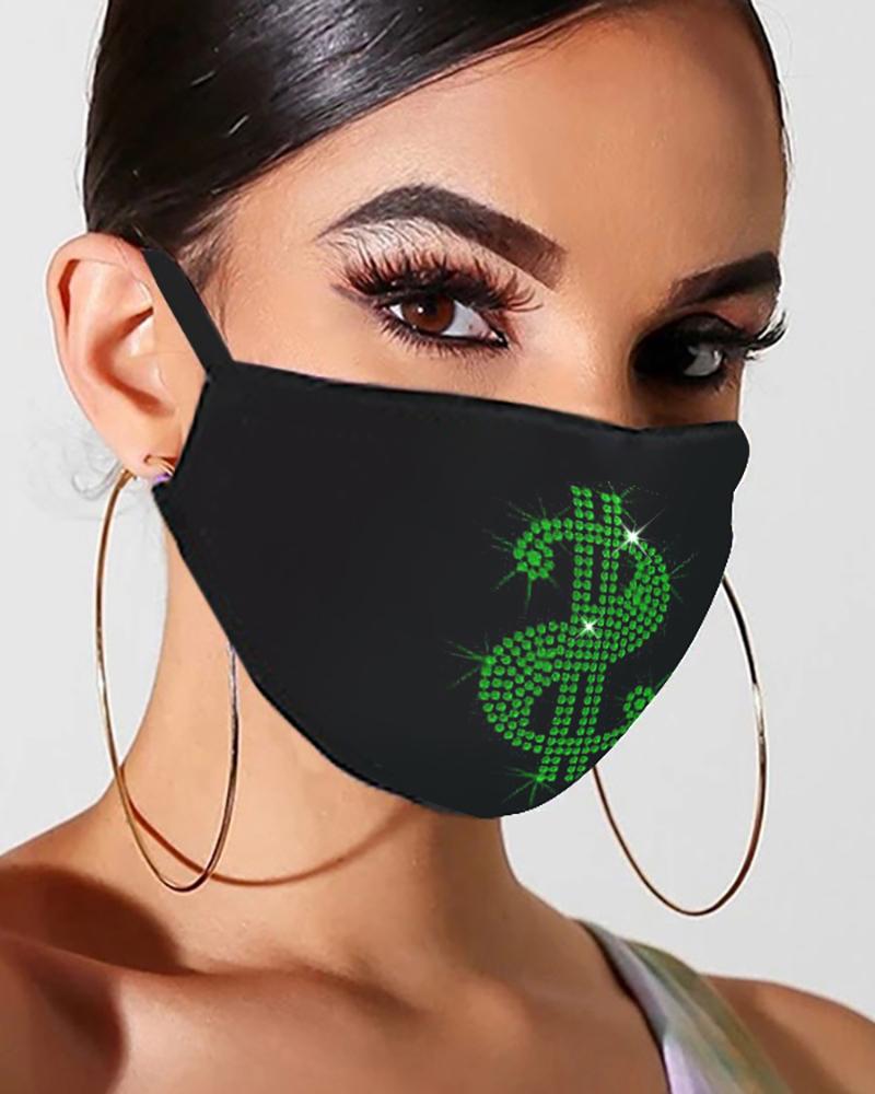 Letter Pattern Bling Rhinestone Face Mask