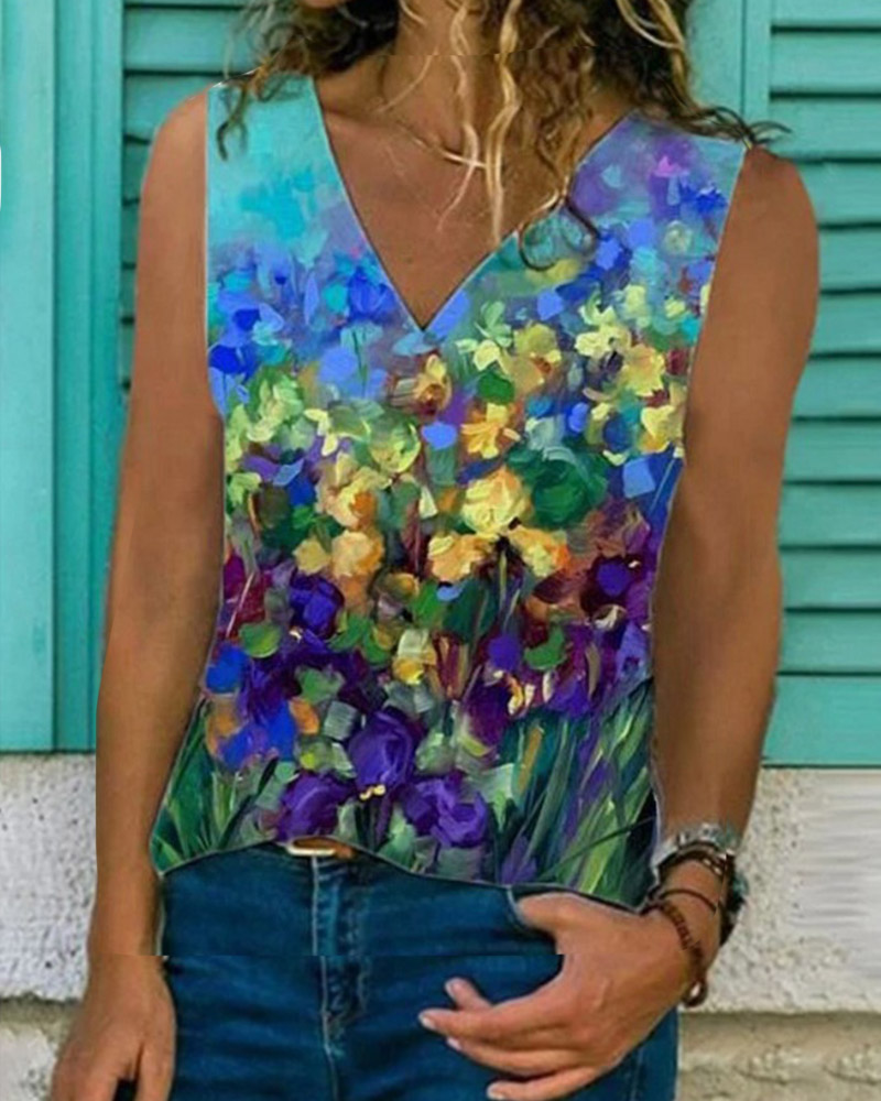 

Floral Print Sleeveless Loose Tanks, Style3