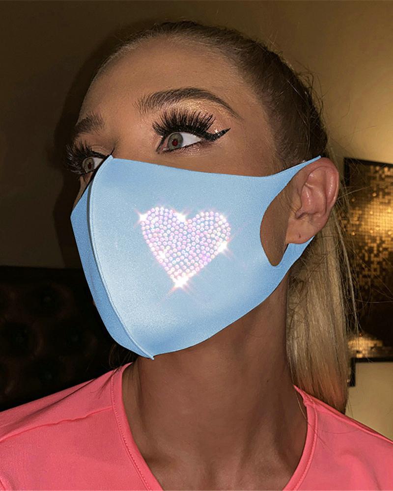

Heart Pattern Studded Breathable Face Mask, Blue