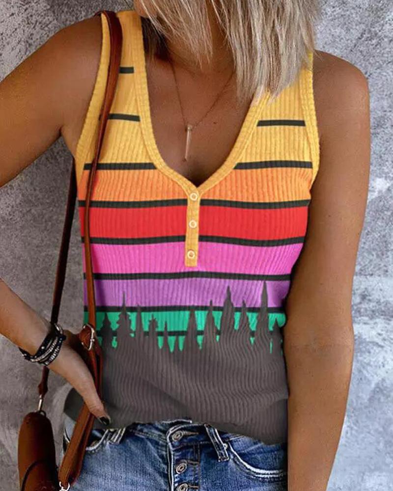 

Striped Print Button Front Tank Top, Multicolor