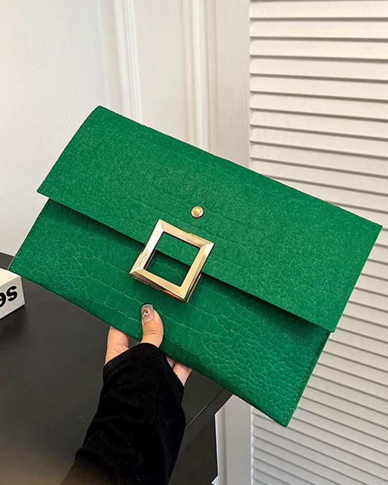 

Crocodile Square Magnet Flap Clutch Bag, Green