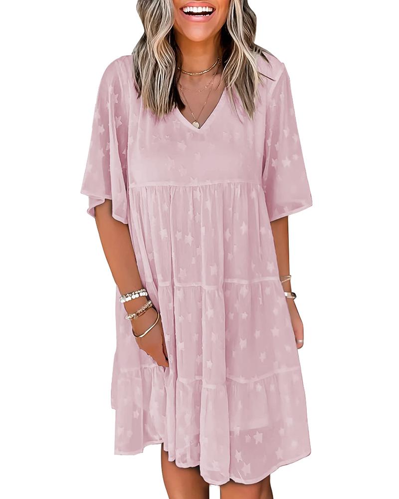 

Star Pattern V-Neck Casual Dress, Light purple