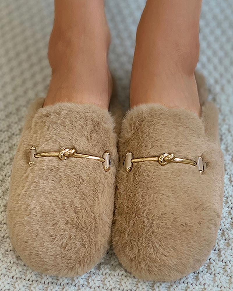 

Metal Decor Fluffy Slipper, Khaki