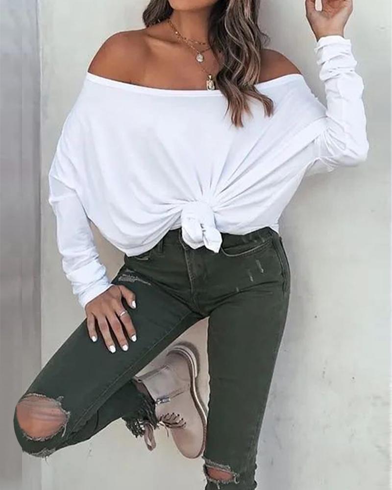 

Long Sleeve Oversized Casual Top, White