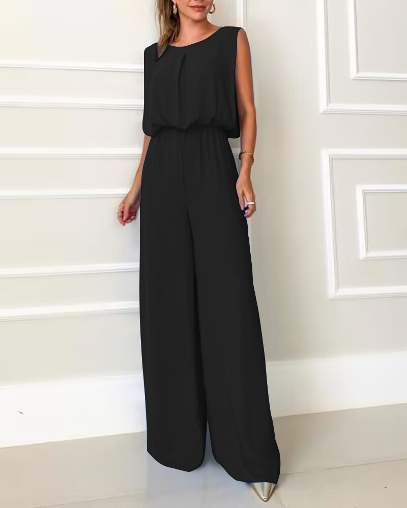 

Sleeveless Draped Backless High Waist Jumpsuit, Black