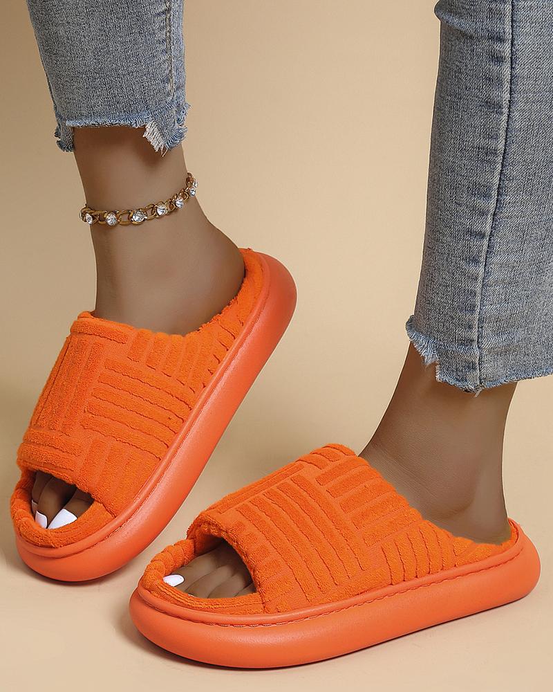 

Open Toe Fuzzy Slippers, Orange